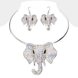 Rhinestone Pave Elephant Choker Necklace