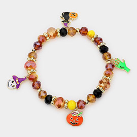 Halloween Theme Charms Faceted Beads Stretch Bracelet