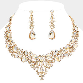 Teardrop Round Stone Cluster Evening Necklace