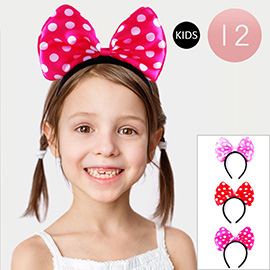 12PCS - Polka Dot Ribbon Accented Kids Headbands