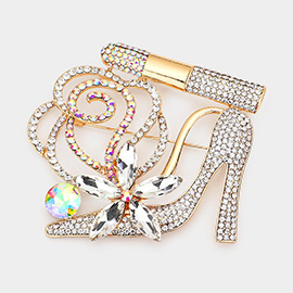 Rhinestone Pave High Heel Flower Lipstick Brooch