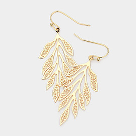 Brass Metal Leaf Dangle Earrings