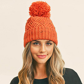 Confetti Diagonal Stripes Pompom Knit Beanie