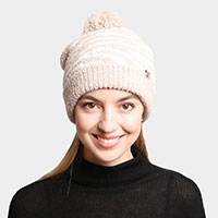 Zebra Lined Pom-Pom Beanie