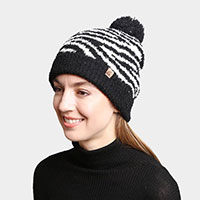 Zebra Lined Pom-Pom Beanie