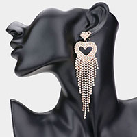 Rhinestone Pave Heart Fringe Evening Earrings