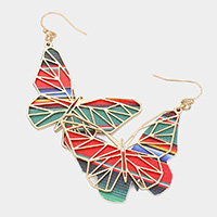 Faux Leather Back Metal Laser Cut Butterfly Dangle Earrings