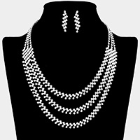 Triple Layered Rhinestone Pave Necklace