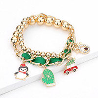 2PCS - Christmas Theme Enamel Charm Stretch Bracelets