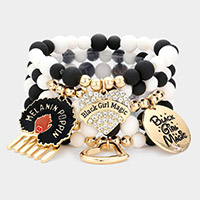 5PCS - Black Girl Magic Various Charm Multi Layered Stretchable Bracelets