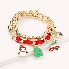 2PCS - Christmas Theme Enamel Charm Multi Layered Bracelets