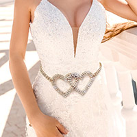 Rhinestone Pave Double Heart Chain Belt