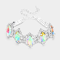 Marquise Glass Stone Cluster Link Rhinestone Pave Evening Bracelet