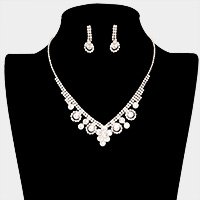 Round Stone Flower Accented Rhinestone Pave Necklace