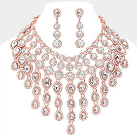 Round Teardrop Stone Cluster Evening Bib Necklace