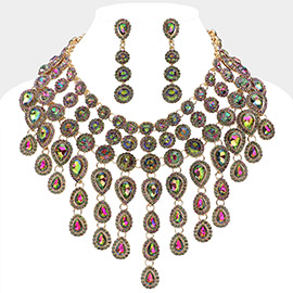 Round Teardrop Stone Cluster Evening Bib Necklace