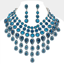 Round Teardrop Stone Cluster Evening Bib Necklace