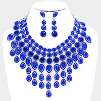 Round Teardrop Stone Cluster Evening Bib Necklace