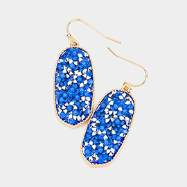 Glitter Stone Oval Dangle Earrings