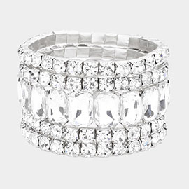 5PCS - Emerald Cut Round Stone Stretch Evening Bracelets