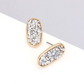 Glitter Stone Oval Stud Earrings