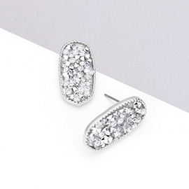 Glitter Stone Oval Stud Earrings