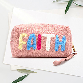 Faux Fur Faith Message Pouch With Wristlet