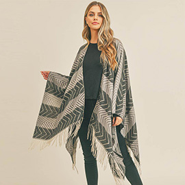 Stripe Chevron Tassel Ruana Poncho