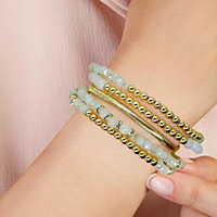 5PCS - Multi Beads Stretch Snake Chain Multi Layered Bracelets