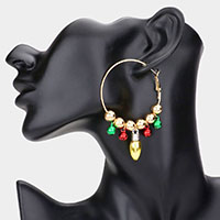 Christmas Bell Bulb Charm Metal Hoop Earrings