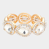 Pave Teardrop Trim Glass Crystal Stretch Evening Bracelet