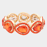 Pave Teardrop Trim Glass Crystal Stretch Evening Bracelet