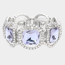 Pave Oval Trim Glass Crystal Stretch Evening Bracelet