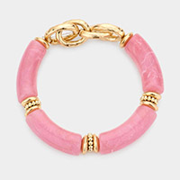 Metal Chain Accented Celluloid Acetate Stretch Bracelet