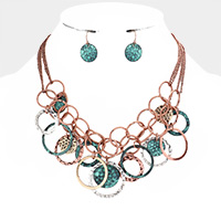 Antique Metal Open Circle Link Collar Necklace