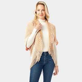 Striped Chenille Shrug With Fringe