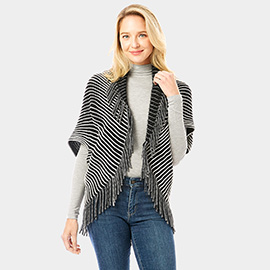 Striped Chenille Shrug With Fringe