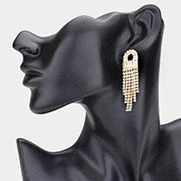 Stone Embellished Rhinestone Drop Fringe Evening Earrings