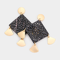 Filigree Celluloid Acetate Square Accented Dangle Earrings