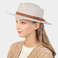 Faux Leather Trim Felt Fedora