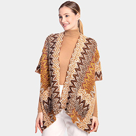 Boho Patterned Front Pocket Ruana Poncho