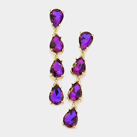 Teardrop Stone Link Dangle Evening Earrings