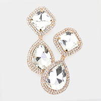 Square Teardrop Stone Accented Dangle Evening Clip on Earrings