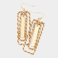 Faux Leather Wrapped Triple Rectangle Dangle Earrings