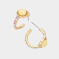 Round Stone Accented Rhinestone Embellished Hoop Earrings