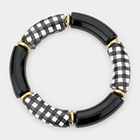 Buffalo Check Patterned Wood Resin Stretch Bracelet