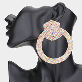 Rhinestone Pave Hexagon Open Circle Evening Earrings