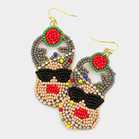 Felt Back Seed Beaded Girl Dangle Earrings