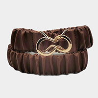 Solid Pleated Faux Leather Scrunch Stretch Elastic Belt