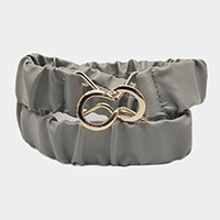 Solid Pleated Faux Leather Scrunch Stretch Elastic Belt